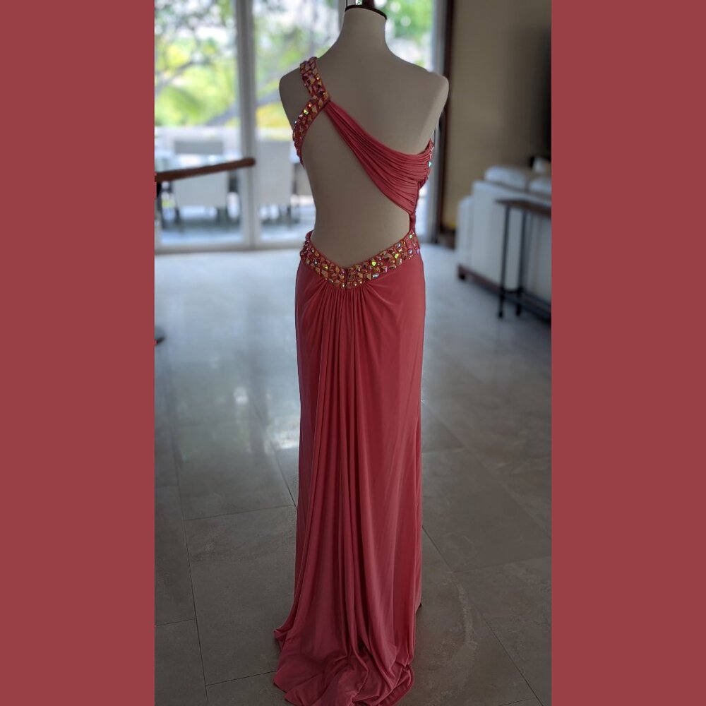 Sherri Hill Jeresey Beaded One Shoulder Cut Out Gown Size 8 - Picture 4 of 6